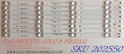 KIT DE LED´S PARA TV / NOTA IMPORTANTE:KIT CUENTA ORIGINALMENTE DE 9 PIEZAS (INCOMPLETO SOLO 8 PIEZAS) / INSIGNIA LED50D04A-ZC23AG-05 / LED50D04B-ZC23AG-05 / 30350004002 / 30350004001 / 180302B3 / 1010205841/42-4 / PANEL T500HVN07.5 / MODELO NS-50D510NA19