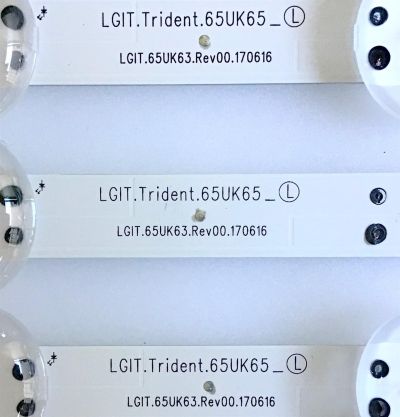 KIT DE LED'S PARA TV LG (4 PIEZAS) / EAV64013803 / LGIT.TRIDENT.65UK65 / 65UK63 LED ARRAY_REV0.0_180628_3PCM00797A / PANEL NC650DQG-ABGX5 / MODELO 65UK6090PUA BUSGLOR - Imagen 3