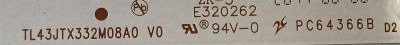 KIT DE LED'S PARA TV HKPRO ((3 PIEZAS)) / NUMERO DE PARTE TL43JTX332M08A0 V0 / PC64366B / 035-430-3030-A / E320262 / PANEL LVF430CSD0 E1 V54 / MODELO HKP43F16 - Imagen 2