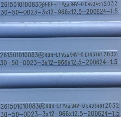 KIT DE LED'S PARA TV SAMSUNG ((3 PIEZAS)) / NUMERO DE PARTE 261501010083 / 30-50-0D23-3X12-966X12.5-200624-1.5 / 30-50-0D23-3X12-966 / E493461 / 2032 / PANEL CY-BT050HGPR1V / DISPLAY CC500PV6D VER.01 / MODELO UN50TU8000 / UN50TU8000FXZA LA09 - Imagen 3