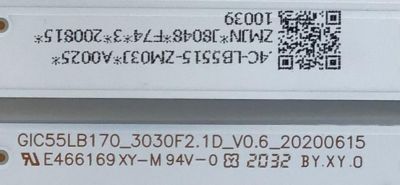 KIT DE LED'S PARA TV TCL (2 PIEZAS) / NUMERO DE PARTE GIC55LB170_3030F2.1D_V0.6_20200615 / GIC55LB170_3030F2.1D_V0.7_20200709 / 4C-LB5515-ZM03J / 4C-LB5515-ZM02J / ZMJN*J8048*F74*3*200815* / PANEL LVU550NDEL / MODELO 55S434 / 55S31 - Imagen 2