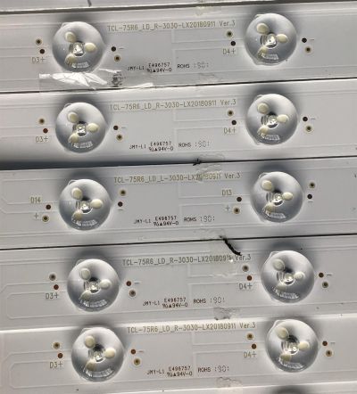 KIT DE LED'S PARA TV TCL (20 PIEZAS) / NUMERO DE PARTE TCL-75R6_LD_L-3030-LX20180911 / YHF-4C-LB7516-YH02J / TCL-75R6_LD_L-3030-LX20180911 VER.3 / PANEL LVU750NDBL / MODELO 75R615 - Imagen 4