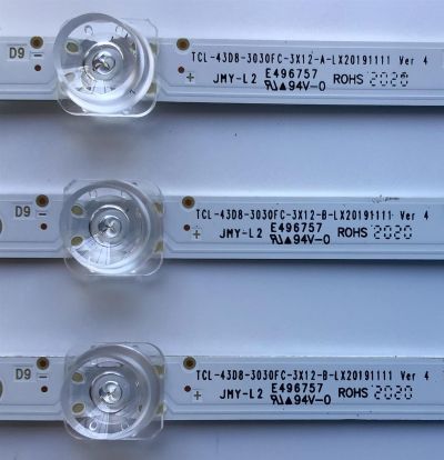 KIT DE LED'S PARA TV TCL (3 PIEZAS) / NUMERO DE PARTE TCL-43D8-3030FC-3X12 / TCL-43D8-3030FC-3X12-A-LX20191111 VER 4 / TCL-43D8-3030FC-3X12-A-LX20191111 VER 4 / YHE-4C-LB4312-YH / PANEL LVU430NEBL CD9W00 / MODELO 43S525 - Imagen 2
