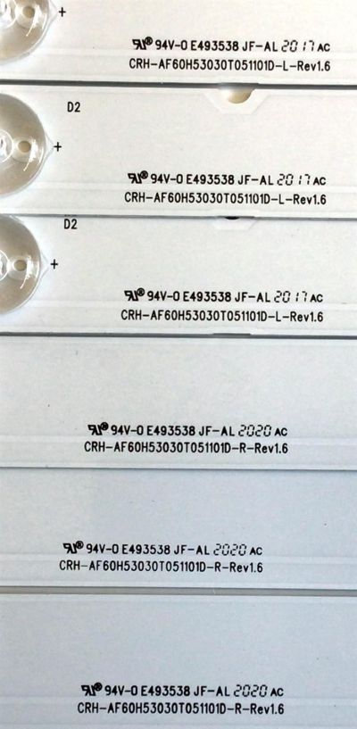 KIT DE LED'S PARA TV VIZIO (10 PIEZAS) / NUMERO DE PARTE AF60H53030T051101D / CRH-AF60H53030T051101D-L-REV1.6 / CRH-AF60H53030T051101D-R-REV1.6 / C605DL1020 / C605DL2020 / PANEL SD600DUA-5 / MODELO V605-H3 / V605-H3 LFTRA3KW - Imagen 2