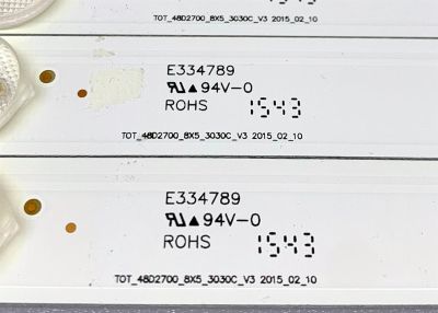 KIT DE LED'S PARA TV TCL ((8 PIEZAS)) / NUMERO DE PARTE TOT_48D2700_8X5_3030C_V3 / 4C-LB4805-YHEX2 / 4C-LB4805-YH1CK / E334789 / PANEL LVF480CS0T / DISPLAY ST4761B02-1 VER2.1 / MODELOS LE48M4S9 / 48FS3750 / 48FD2700 / 48FD2700LBAA - Imagen 5