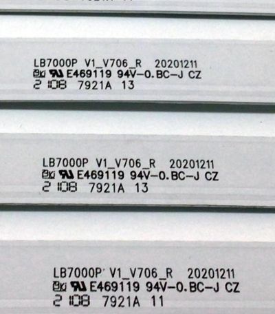 KIT DE LED´S PARA TV VIZIO (12 PIEZAS) / NUMERO DE PARTE LB7000P / LB7000P V0_V706_L / LB7000P V1_V706_R / 7839-699012-04361221 / 7839-704012-04361221 / E469119 / 7920A / 7921A / 20201211 / MODELO V706-J03 - Imagen 2