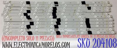 KIT DE LED'S PARA TV SCEPTRE ((INCOMPLETO SOLO 11 PIEZAS)) / NUMERO DE PARTE 3BL-T5664102-18 / 2301055F700170 / JS-QD822FKND-0001 / JS-QD812FKLN-1090 / MODELOS U550CV-UMC / 55L6
