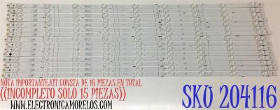 KIT DE LED'S PARA TV HISENSE ((INCOMPLETO SOLO 15 PIEZAS)) / NUMERO DE PARTE LB8500L / LB8500L V0 / HD850Y3U51-L1+2022011201 / PANEL HD850Y3U51-L1M1 / MODELOS 85A6H / 85A7H