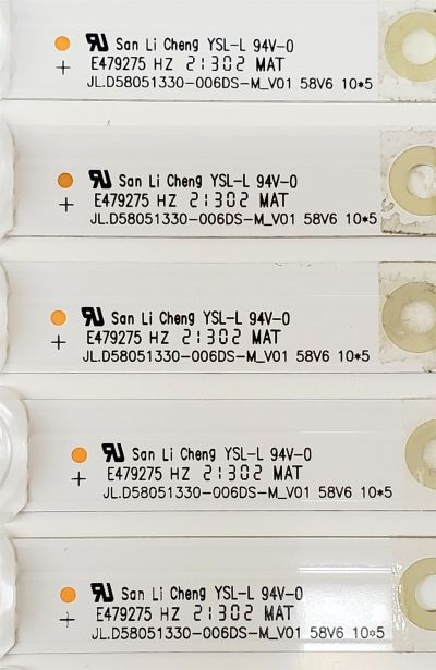 KIT DE LED'S PARA TV QUASAR ((10 PIEZAS)) / NUMERO DE PARTE JL.D58051330-006DS-M_V01 / 200LMF43.0-3.3V / 308055802JF00001 / D210805 / E479275 / 58V6 / PANEL CX580DLEDM / DISPLAY CV580U2-T01 / MODELO Q58USE1 - Imagen 4