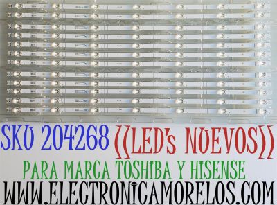 KIT DE LED'S ((NUEVOS)) PARA TV HISENSE / TOSHIBA ((12 PIEZAS)) / NUMERO DE PARTE LB7502J V0 / HD750Y1U71-TAL2+2020102201 / 1253549 / 1249422 / PANEL HD750Y1U71 / MODELOS 75A6G / 75A6H / 75A65H / 75A65K / 75R6E4 / 75R6030 / 75R6030G / 75C350KU