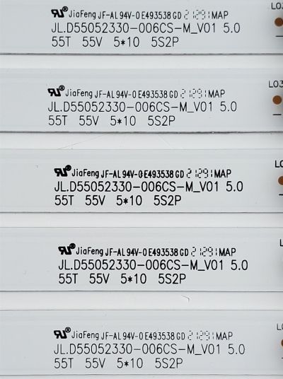 KIT DE LED'S PARA TV JVC ((5 PIEZAS)) / NUMERO DE PARTE JL.D55052330-006CS-M_V01 5.0 / 55T 55V 5*10 5S2P / JF-AL 94V-0 E493538 GD / 308055503JF00001 / 185LME53. 0-3.3V / D210816 / PANEL CX550DLEDM / DISPLAY ST5461D11-3 VER.2.1 / MODELO LT-55EC3512 - Imagen 2