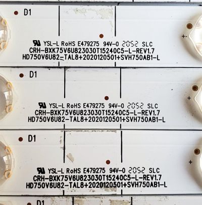 KIT DE LEDS ORIGINAL PARA TV HISENSE 30 PIEZAS/ NUMERO DE PARTE CRH-BXK75V6U823030T15240C5 /CRH-BXK75V6U823030T15240C5-L-REV1.7 /CRH-BXK75V6U823030T15240C5-R-REV1.7 /HD750V6U82-TAL8/2020120501/SVH750AB1-L /SVH750AB1-R /PANEL HD750V6U82-TAL8 /MODELO 75U6G  - Imagen 3