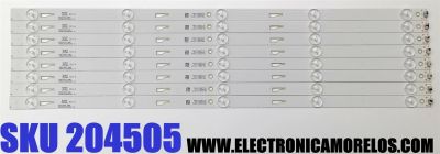KIT DE LED'S PARA TV INSIGNIA / TOSHIBA / THOMSON ((8 PIEZAS)) / NUMERO DE PARTE 55HR332M05A3 V1 / 55D1600 / 4C-LB550T-HR4 / 55D1600 8*5 / LE4RA2R1-D-K / E257384 / PANEL ST5461B05-2 / MODELOS 55FB3103 / 55L510U18 / NS-55D421NA16