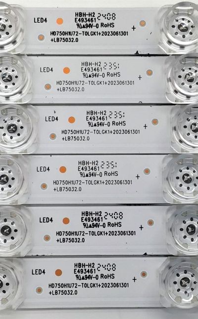 KIT DE LED'S PARA TV HISENSE QLED ((6 PIEZAS)) / NUMERO DE PARTE LB75032.0 / HD750H1U72-T0LGK1+2023061301+LB75032.0 / HD750H1U72-T0LGK1 / 2023061301 / 1315410 / E493461 / HBH-H2 / PANEL HD750H1U72-T0LFK1 / DISPLAY HV750QUB-F91 / MODELOS 75QD6N / 75A76K - Imagen 4