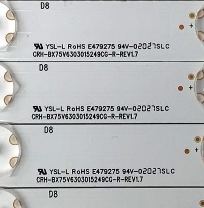 KIT DE LED'S PARA TV HISENSE ((30 PIEZAS)) / NUMERO DE PARTE CRH-BX75V6303015249CG-L-REV1.7 / CRH-BX75V6303015249CG-R-REV1.7 / 1230253 / 1230254 / SVH75065-L / SVH75065-R / HD750V6U81-TAL3K1 / SVH75065-L / SVH75065-R / ST7461D01-6 VER.2.1 / MODELO 75H8G - Imagen 6