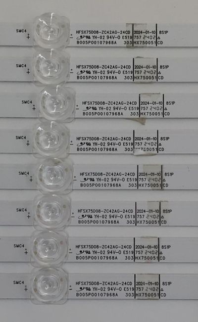 KIT DE LEDS PARA TV VIZIO ORIGINAL 8 PIEZAS / NUMERO DE PARTE HFSX75D08-ZC42AG-24CD / 303HX750051CD / B005P00107968A / GC750M26 / 70401-01867 / 240126AB03 / PANEL BOEI750WQ1 / DISPLAY HV750QUB-F91 / MODELOS V4K75M-0804 / V4K75S-0804 - Imagen 3