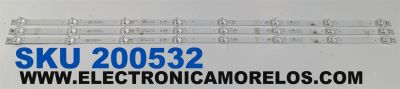 KIT DE LEDS PARA TV JVC ORIGINAL 3 PIEZAS / NUMERO DE PARTE 4708-K43WDD-A1117N01 / K430WDD1 A1 / YSDL 4700RA0 / 9252-A0 / 113X08-430D1021 / K430WDD1 / 224306 / YD-220226-3205B933 / PANEL K430WDF / DISPLAY LC430DUQ (SK)(A3) / MODELO SI43FRF
