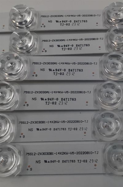 KIT DE LEDS PARA TV TCL ORIGINAL 6 PIEZAS / NUMERO DE PARTE 75S12-ZX3030A1-14X4KW-V5-20220810-TJ / 75S12-ZX3030B1-14X2KW-V5-20220810-TJ / B0101-001001 / B0101-001000 / 4520061AL / 230323028 / 230323029 / 75S12-A-CKD / 75S12-A-CKD / MODELO 75  - Imagen 2