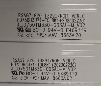 KIT DE LEDS PARA TV HISENSE ORIGINAL 20 PIEZAS / NUMERO DE PARTE JL.D7501M330 / JL.D7501M330-003AL-M_V02 / JL.D7501M330-003AR-M_V02 / RSAG7.820.13291/ROH VER.C / RSAG7.820.13292/ROH VER.C / PANEL HD750H3U71-T0L8K1 / DISPLAY HV750QUB-F92 / MODELO 75U7K - Imagen 6