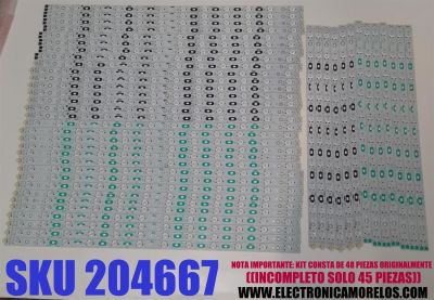 KIT DE LEDS PARA TV SHARP ORIGINAL / INCOMPLETO SOLO 45 PIEZAS / NUMERO DE PARTE 5231 / 5232 / 5233 / 5234 / 5235 / 5236 / ZZH2Y13WC10 / ZZH2Y14WC10 / PANEL LK900D3GW102 / MODELOS LC-90LE745U / LC-90LE657U / KIT CONSTA ORIGINALMENTE DE 48 PIEZAS