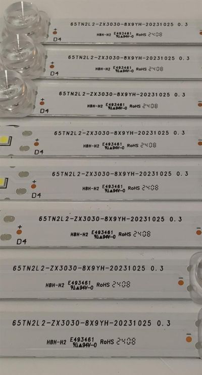 KIT DE LEDS PARA TV TCL ORIGINAL 8 PIEZAS / NUMERO DE PARTE 65TN2L2-ZX3030-8X9YH / 65TN2L2-ZX3030-8X9YH-20231025 0.3 / B0101-001407 / 240325-33N15 / PANEL LVU650NDJL / MODELO 65Q671G - Imagen 2