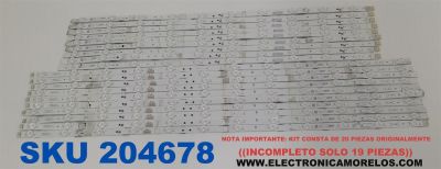 KIT DE LEDS PARA TV HISENSE ORIGINAL / INCOMPLETO SOLO 19 PIEZAS / NUMERO DE PARTE JL.D7501M330 / JL.D7501M330-003AL-M_V02 / JL.D7501M330-003AR-M_V02 / PANEL HD750H3U71-T0L8K1 / DISPLAY HV750QUB-F92 / MODELO 75U7K / KIT CONSTA ORIGINALMENTE DE 20 PIEZAS