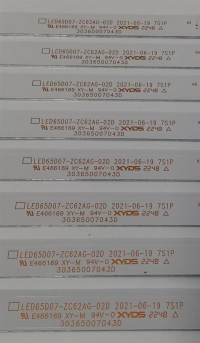 KIT DE LEDS PARA TV ONN ORIGINAL 8 PIEZAS / NUMERO DE PARTE 30365007043D / LED65D07-ZC62AG-02D / 7S1P / 221204AD01 / 65000M73S / PANEL JR645R3HH3L / MODELO 100012587 65" - Imagen 2