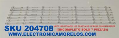 KIT DE LEDS PARA TV WESTINGHOUSE ORIGINAL / INCOMPLETO SOLO 7 PIEZAS / NUMERO DE PARTE 261501011520 / 06-65N1-3030-0D35-4X14-200724-A / 230101023600 / YF-LSL3L03NM6D / PANEL HK650WLEDM-SH8FH / MODELO WR65UX4210 / KIT CONSTA ORIGINALMENTE DE 8 PIEZAS