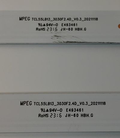 KIT DE LEDS PARA TV TCL ORIGINAL 2 PIEZAS / NUMERO DE PARTE TCL55LB13 / TCL55LB13_3030F2.4D  / TCL55LB13_3030F2.4D V0.3 2021118 / B0101-001081 / A0011/ZMJK / 20073/F98 / PANEL LVU550NDEL CS9W9N V2 / MODELO 55S470G  - Imagen 4