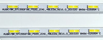 KIT DE LEDS ORIGINAL PARA TV SAMSUNG 2 PIEZAS / NUMERO DE PARTE BN96-52595A / AU8K/9K_STC550F96_7020_2IN1_48LEDS_REV1.0_201020 BN96-52595A C / 8453 2W R603 25UM / E469119 / MODELOS UE55AU / UN55AU / HG55AU / QN55Q / UN55CU / UN55AU / GU55AU / UA55AU - Imagen 4