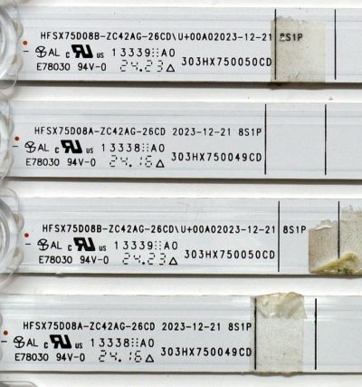 KIT DE LEDS ORIGINAL PARA TV VIZIO 16 PIEZAS / NUMERO DE PARTE HFSX75D08A / HFSX75D08B / HFSX75D08A-ZC42AG-26CD / HFSX75D08B-ZC42AG-26CD / 303HX750050CD / 303HX750049CD / 2300022985 / 240619BB04 / PANEL BOEI750WQ1 / DISPLAY HV750QUB-F92 / MODELO M75Q6X-L4 - Imagen 3