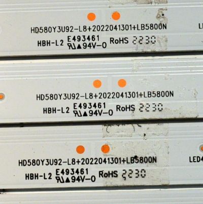 KIT DE LEDS ORIGINAL PARA TV HISENSE 8 PIEZAS / NUMERO DE PARTE LB5800N / HD580Y3U92-L8 / 2022041301 / LB5800N / HBH-L2 / 1281078 / HE58 C8V / ELUG / PANEL HD580Y3U92-L8 / DISPLAY CV580U1-T01 REV:02 / MODELO 58U6HF - Imagen 3