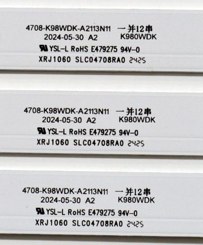 KIT DE LEDS ORIGINAL PARA TV ONN 24 PIEZAS / NUMERO DE PARTE 4708-K98WDK-A2113N11 / XRJ1060 / SLC04708RA0 / K980WDK / 112412-98411011 / K980WDK41 / N2-240815-3220H633 / PANEL K980WDK41 / DISPLAY SG9751D01-1 VER.2.1 / MODELO 100146865 98" - Imagen 4