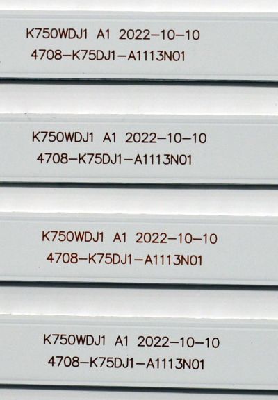 KIT DE LEDS ORIGINAL PARA TV JVC / 12 PIEZAS / NUMERO DE PARTE 4708-K75DJ1-A1113N01 / K750WDJ1 A1 / XRJ1060 / HNSL4708RA0 / 111206-75J11084 / K750WDJ1 / 249464 / JF-240918-3195E532 / PANEL K750WDJ1 / DISPLAY HV750QUB-F91 / MODELO SI75URF / ONR75J1U-MX - Imagen 5