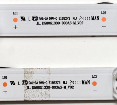 KIT DE LEDS ORIGINAL PARA TV HISENSE  2 PIEZAS / NUMERO DE PARTE JL.D580G1330-003AS-M / JL.D580G1330-003AS-M_V02 / HD580H1U91-T0L1 / 2023121201 / 2023121201 / 1400348500 / 2204 230631 / PANEL HD580H1U91-T0L1/ROH / DISPLAY CV580U4-L01 / MODELO 58R6E5 - Imagen 3