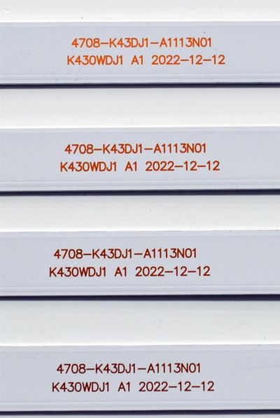KIT DE LEDS ORIGINAL PARA TV ELEMENT XUMO TV 4 PIEZAS / NUMERO DE PARTE  4708-K43DJ1-A1113N01 / K430WDJ1 A1 / BCKJ4708RA0 / 110408-43J12001 / N2-240701-32156633 / PANEL K430WDJ1 / DISPLAY V430DJ1-Q01 REV.D2 / MODELO E550AE43C / 100012584 43" - Imagen 4