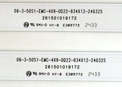 KIT DE LEDS ORIGINAL PARA TV VIZIO 4 PIEZAS / NUMERO DE PARTE 261501019172 / 06-3-50S1-EMC-4X9-0D22-934X12-240325 / 230L3N62-B / 230101034320 / PANEL HK500WLEDM-JHV2H / DISPLAY PT500GT04-1 VER.1.1 / MODELO V4K50M-0807 - Imagen 3