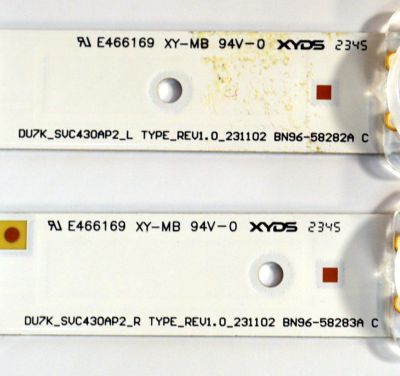 KIT DE LEDS ORIGINAL PARA TV SAMSUNG 4 PIEZAS / NUMERO DE PARTE BN96-58283A / BN96-58282A / DU7K_SVC430AP2_L / DU7K_SVC430AP2_R / TYPE_REV1.0_231102 / 58283A / 58282A / PANEL CY-BD043HGCV2H / DISPLAY PT430GT01-B VER.1.1 / MODELO UN43DU7200BXZA XB01 - Imagen 3