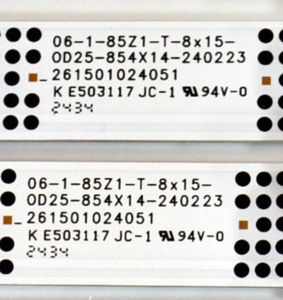 KIT DE LEDS ORIGINAL PARA TV TCL 8 PIEZAS / NUMERO DE PARTE 261501024051 / 06-1-85Z1-T-8X15-0D25-85AX14-240223 / 2301001046850 / YF-N5H2Q0A /  PANEL HK850WLEDM-JH81H / DISPLAY PT850GT01-4 VER.1.0 / MODELO 85S410R - Imagen 3