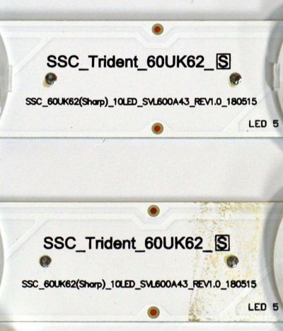 KIT DE LEDS ORIGINAL PARA TV LG 5 PIEZAS / NUMERO DE PARTE EAV64252301 / SSC_TRIDENT_60UK62_S / SSC_60UK62(SHARP)_10LED_SVL600A43_REV1.0_180515 / PC65029D / SHARP60043 / MODELO 60UK6090PUA / 60UK6090PUA.BUSMLJR / 60UK6090PUA.BUSMLOR - Imagen 5