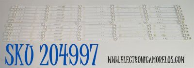 KIT DE LEDS ORIGINAL PARA TV ONN 12 PIEZAS / NUMERO DE PARTE 261501013121 / 06-1-75FZ-0D35-12X6-824.6X12-220913 / 06-1-75FZ-OD35-12X6-824.6X12-220913 / 230101028440 / PANEL HK750WLEDM-SH1AH / DISPLAY JR745R3HA2Y / MODELO 100044717 75"