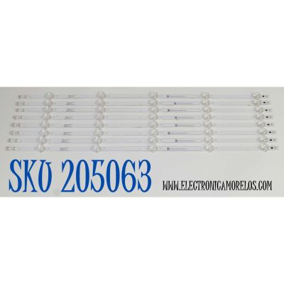 KIT DE LEDS ORIGINAL PARA TV VIZIO 8 PIEZAS / NUMERO DE PARTE JL.D65051330-202HS-M / JL.D65051330-202HS-M_V01 / F8QNB0000460AUXLB00G / PANEL V650DJ4-D03 REV.C2 / DISPLAY JR645R3HA1L / MODELO V655-J09 / V655-J09 LINIG2TY