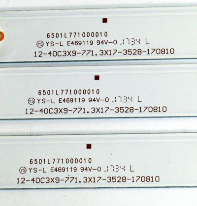 KIT DE LEDS ORIGINAL PARA TV ONN 3 PIEZAS / NUMERO DE PARTE 6501L771000010 / 12-40C3X9-771.3X17-3528-170810 / 23010403900020 / 8149010040005 / YF-A12M004HJED-0001 / PANEL K550WDGF / DISPLAY LC550EQC (SM)(A4) / MODELO 100012586 55" - Imagen 2