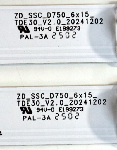 KIT DE LEDS ORIGINAL PARA TV HISENSE 6 PIEZAS / NUMERO DE PARTE ZD_SSC_D750_6X15_TDE30 / ZD_SSC_D750_6X15_TDE30_V2.0_20241202 / 1411256 / HE250529 / PANEL HD750K1U41-T0L5B1 / DISPLAY JR745R3HD0Y / MODELO 75QD6QV / 75QD6QV 75Q60QUV - Imagen 2