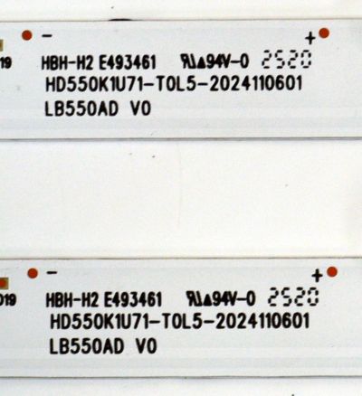KIT DE LEDS ORIGINAL PARA TV HISENSE 2 PIEZAS / NUMERO DE PARTE LB550AD / LB550AD V0 / HD550K1U71-T0L5-2024110601 / 1411257S00 / PANEL HD550K1U71-T0L5\ROH / DISPLAY HF550QUB-F21 REV.2.0 / MODELO 55QD65QV - Imagen 3