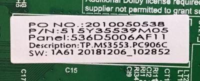 MAIN FUENTE (COMBO) / 515Y35539M05 / TP.MS3553.PC906 / 536D5006AF11 / PANEL T500HVN07.5 / MODELOS NS-50D510NA19 REV.C / NS-50D510NA19 REV.B - Imagen 2