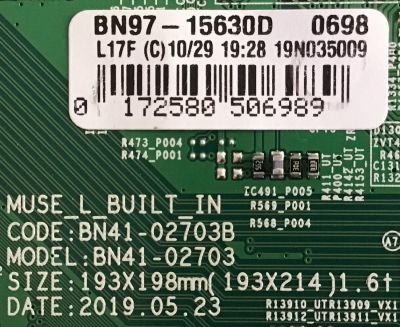 MAIN PARA TV SAMSUNG 4K·UHD·HDR ((SMART TV)) / NUMERO DE PARTE BN94-14756X / BN97-15630D / BN41-02703B / BN9414756X / PANEL CY-NN050HGCV1H / MODELOS UN50RU7100 / UN50RU7100FXZA XA05 / UN50RU7100FXZA XA07 - Imagen 3