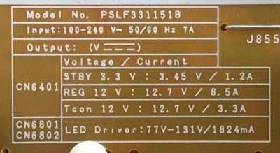 FUENTE DE PODER PARA TV SONY BRAVIA / NUMERO DE PARTE 1-474-658-12 / PSLF331151B / 147465812 / GL3 / PSLF331151B (L) / PARTE SUSTITUTA 147465811 / 1-474-658-11 / PANEL T850QVF02.0 / MODELOS XBR-85X850D / XBR85X850D / XBR-85X855D / XBR85X855D - Imagen 4