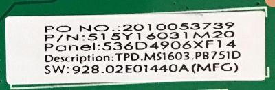 MAIN FUENTE COMBO  JVC / 515Y16031M20 / TPD.MS1603.PB751 / 536D4906XF14 / PANEL LSC490HN02-S / MODELO LT-49MAW598 AAP - Imagen 3