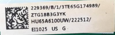 MAIN HISENSE / 229369 / RSAG7.820.7921/ROH / 222512 / HU65A6100UW / 230700 / 222509A / PANEL HD650S1U51\S1\GM\CKD\ROH / MODELO 65H6E - Imagen 2